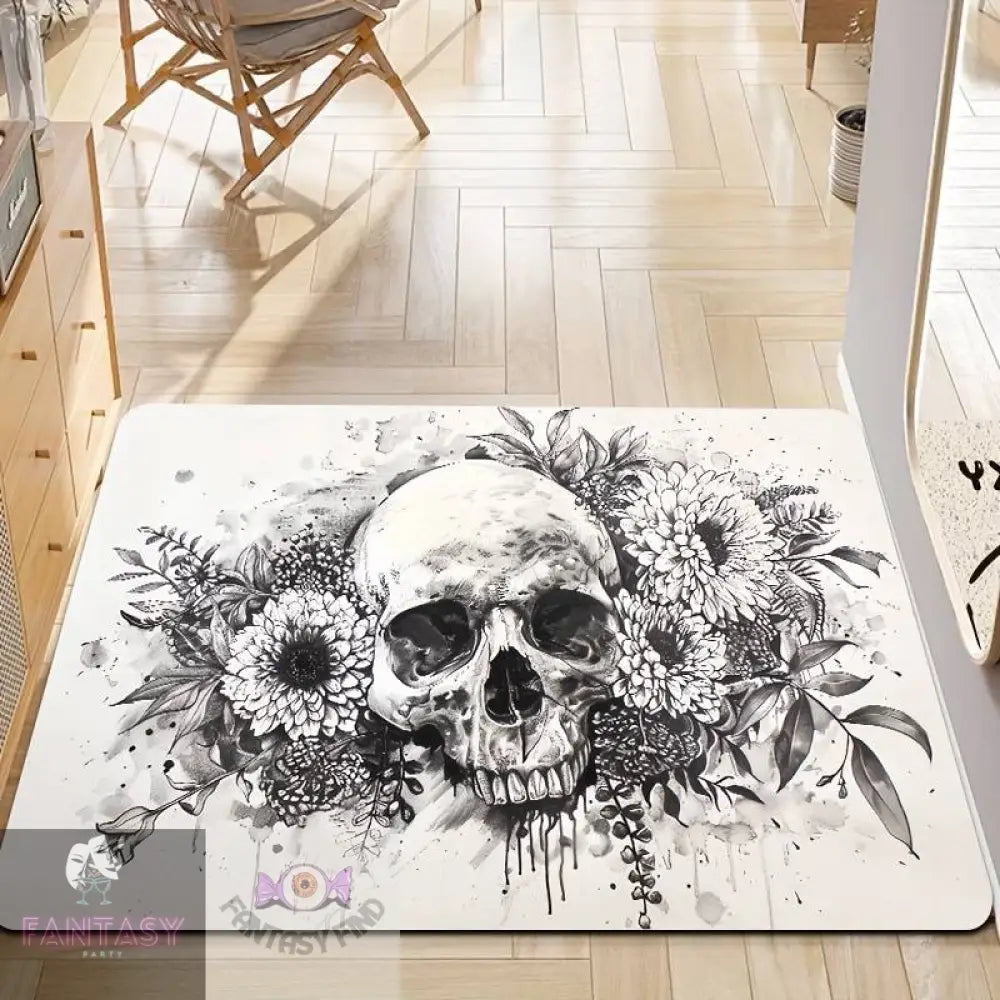 Skull Gothic Rug - White