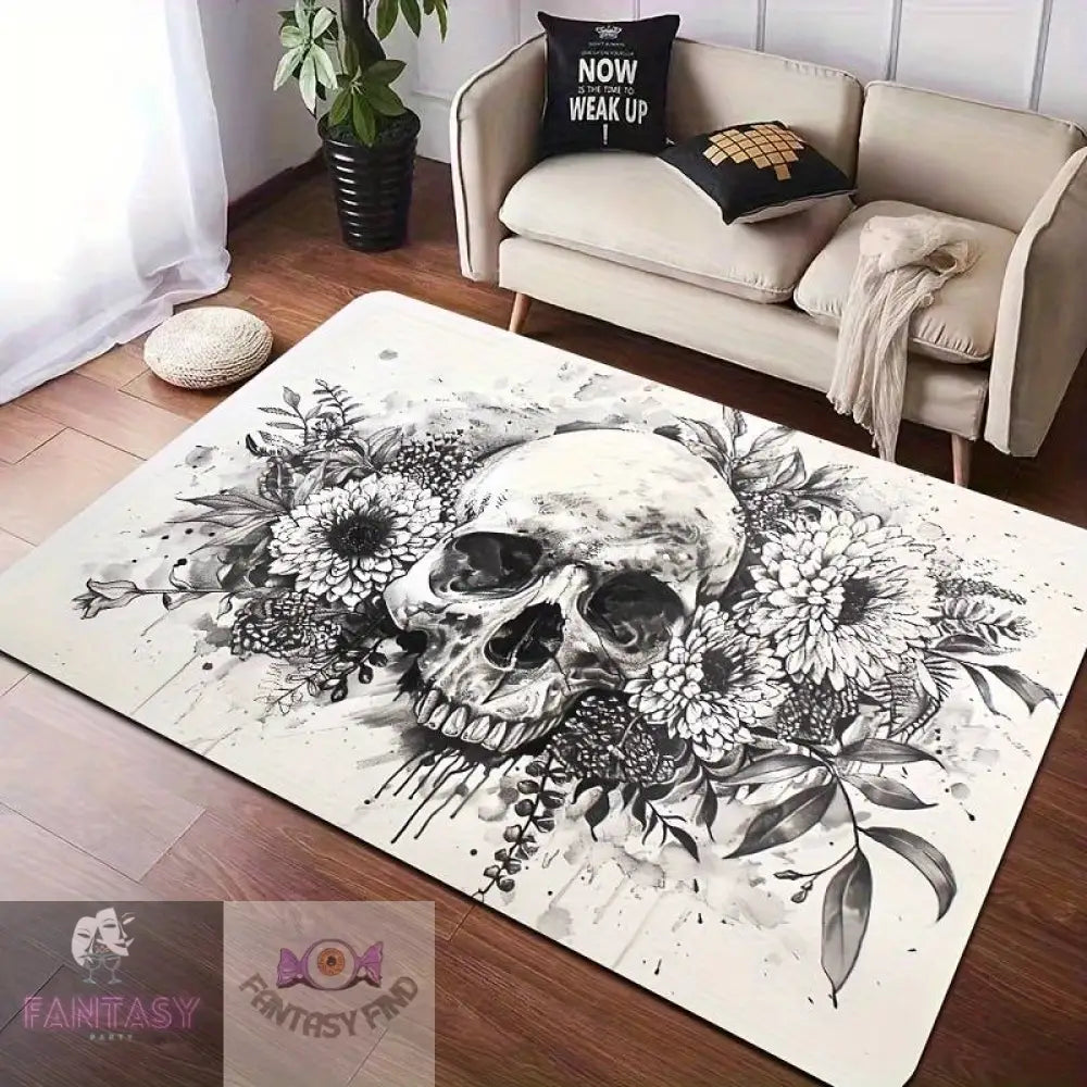 Skull Gothic Rug - White