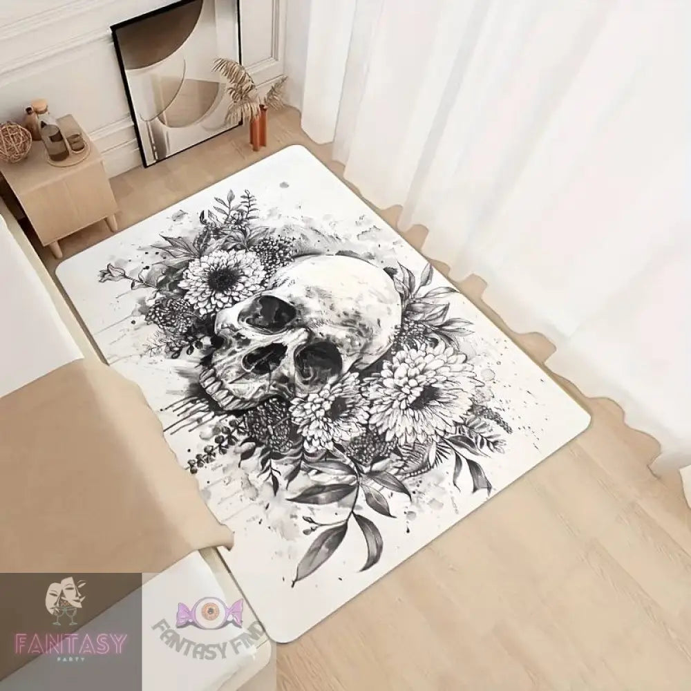 Skull Gothic Rug - White