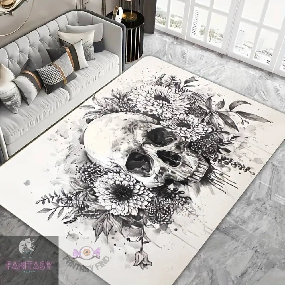 Skull Gothic Rug - White