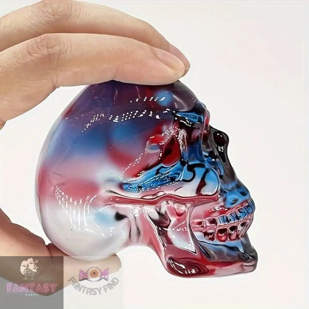 Skull Head Ornament - Blue & Red