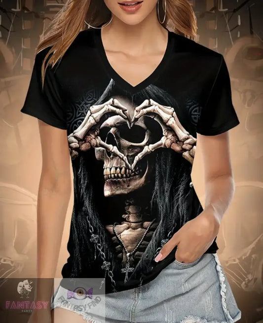 Skull Print V Neck