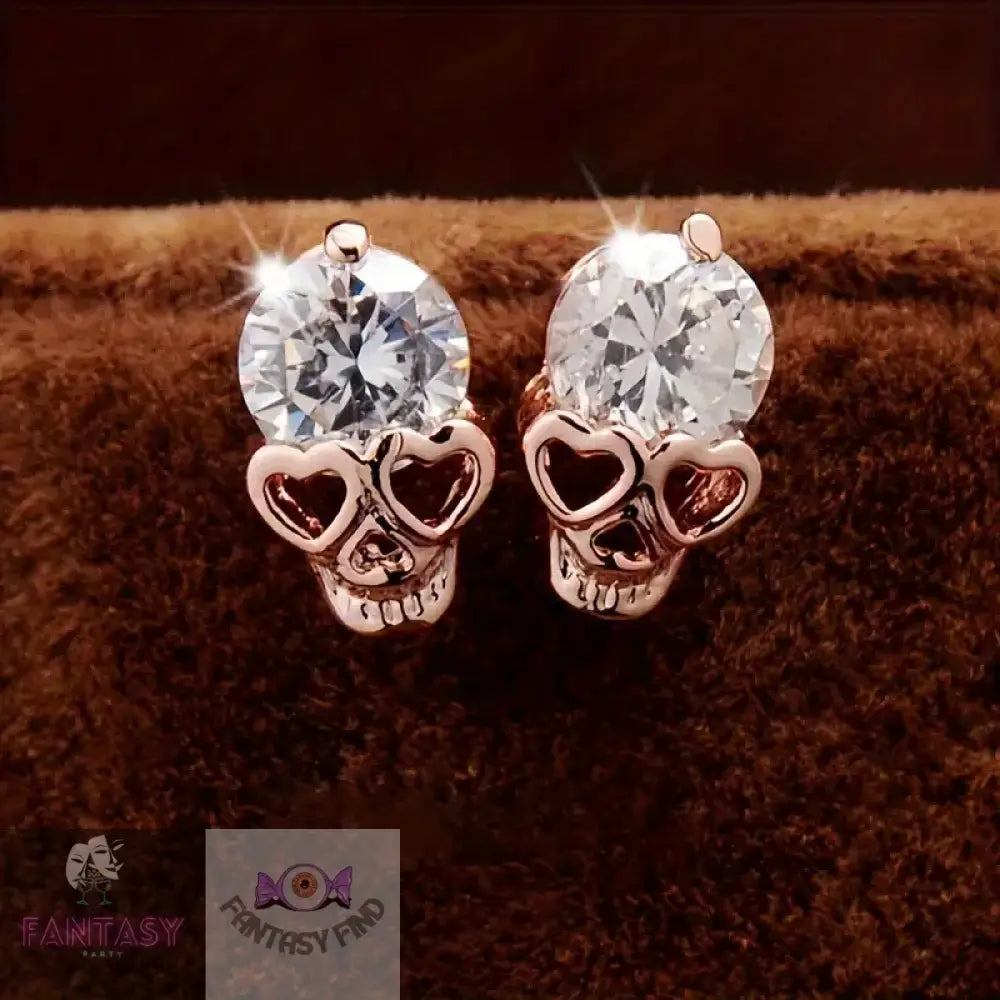 Skull Shaped Stud Earrings - Rose Golden