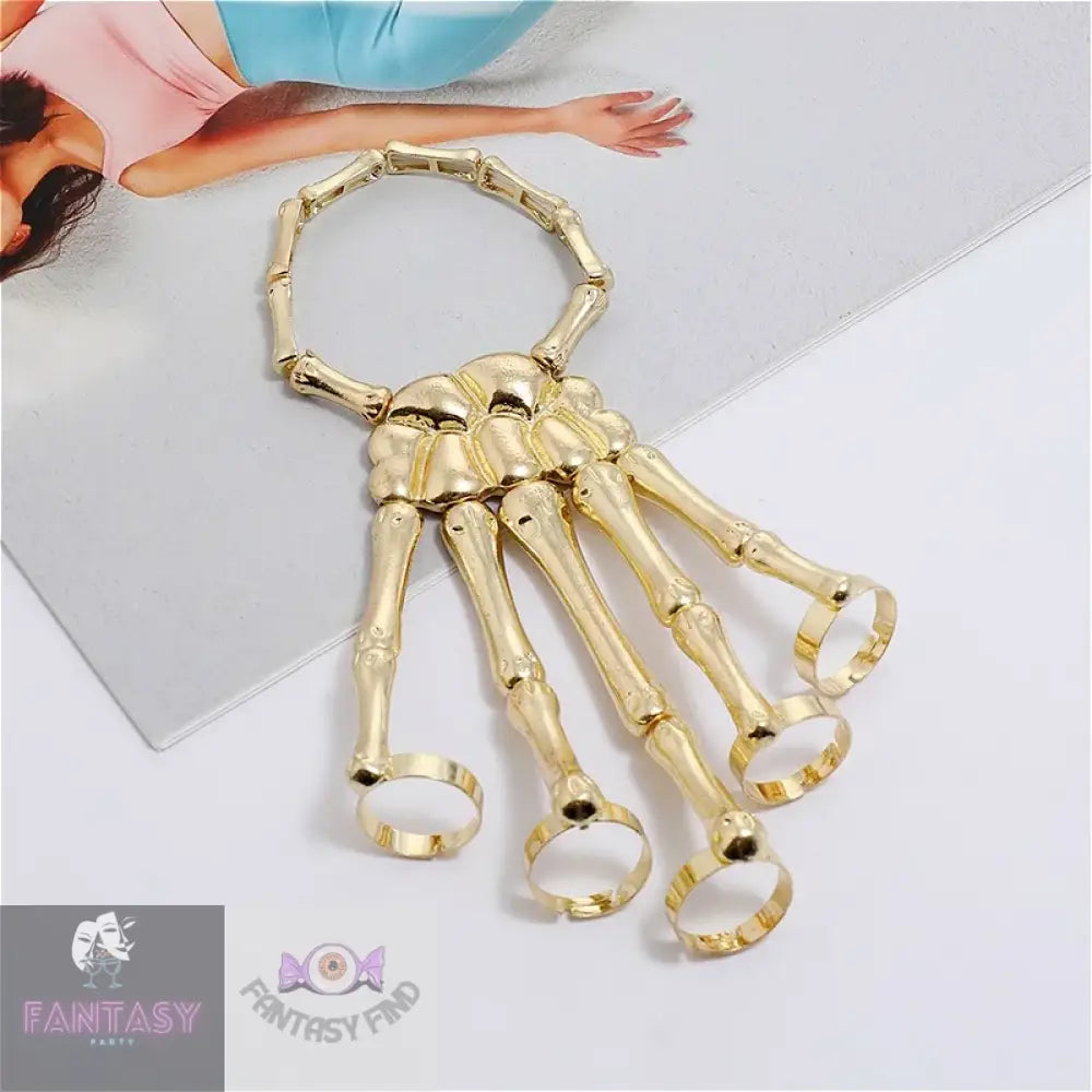 Skull Skeleton Bracelet - Gothic Hand Elasticity Gold