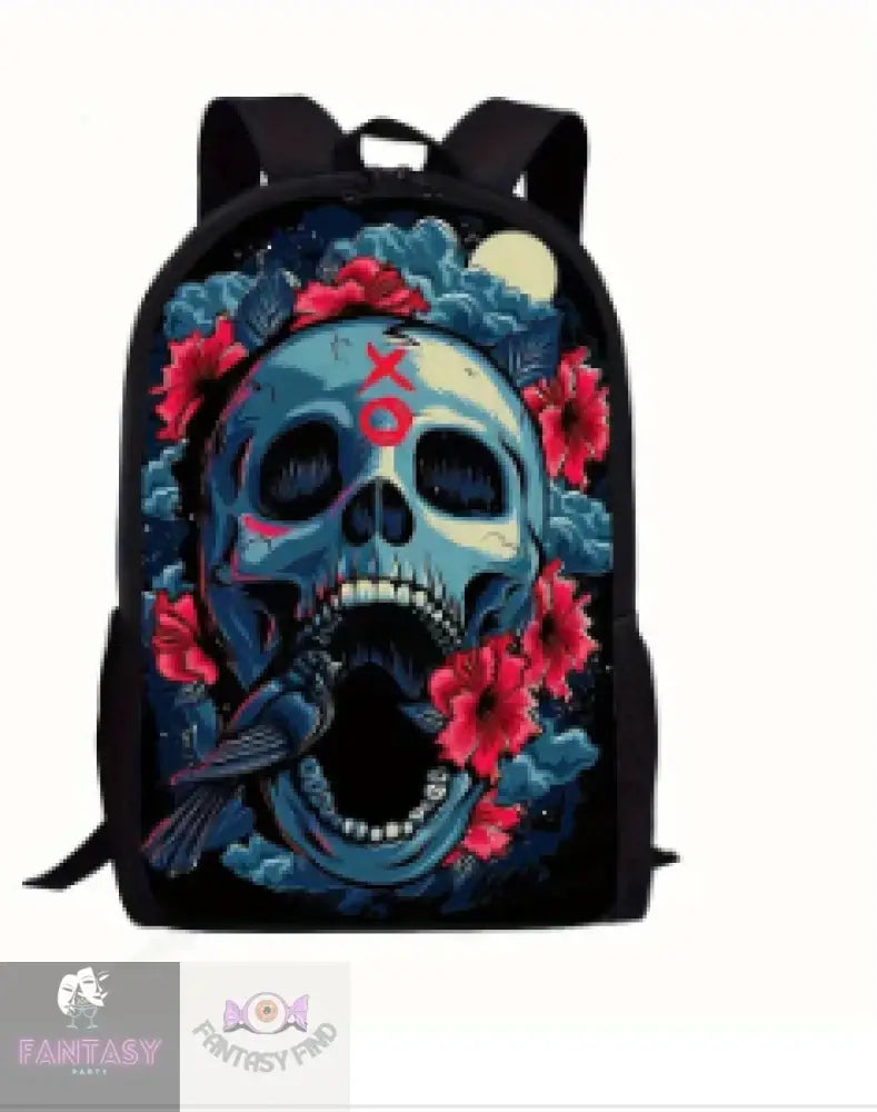 Skull With Red Flowers Backpack