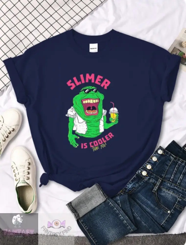 Slimer Is Cooler Women T Shirt - Dark Blue