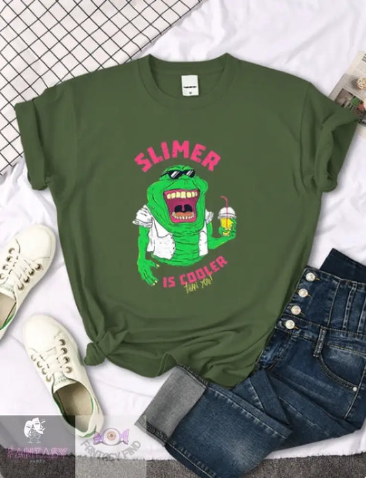 Slimer Is Cooler Women T Shirt - Dark Green