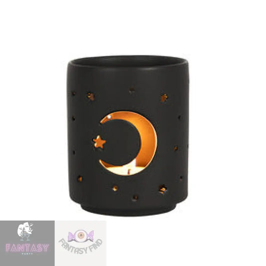 Small Black Mystical Moon Ceramic Cut Out Tealight Holder