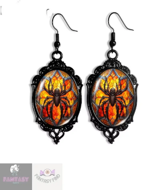 Spider Dangle Orange Earrings