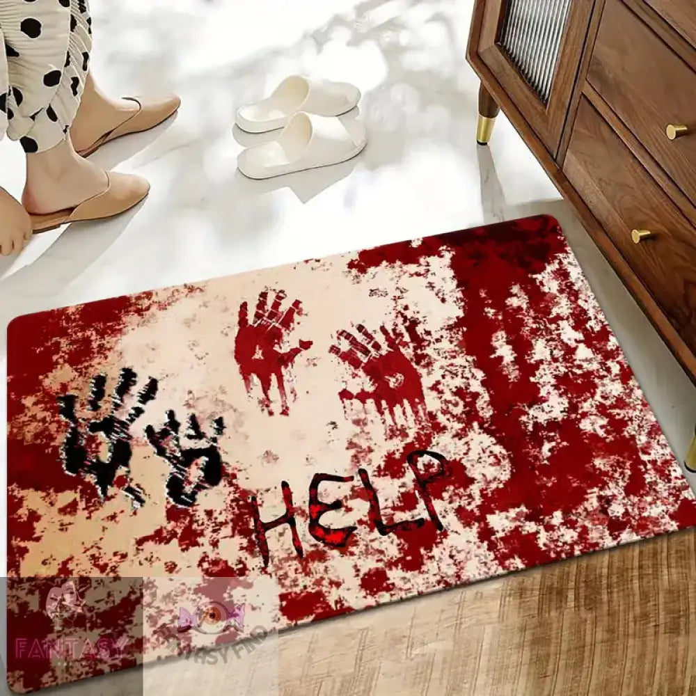 Spooky Halloween Bloody Hand Prints Bath Mat - 02