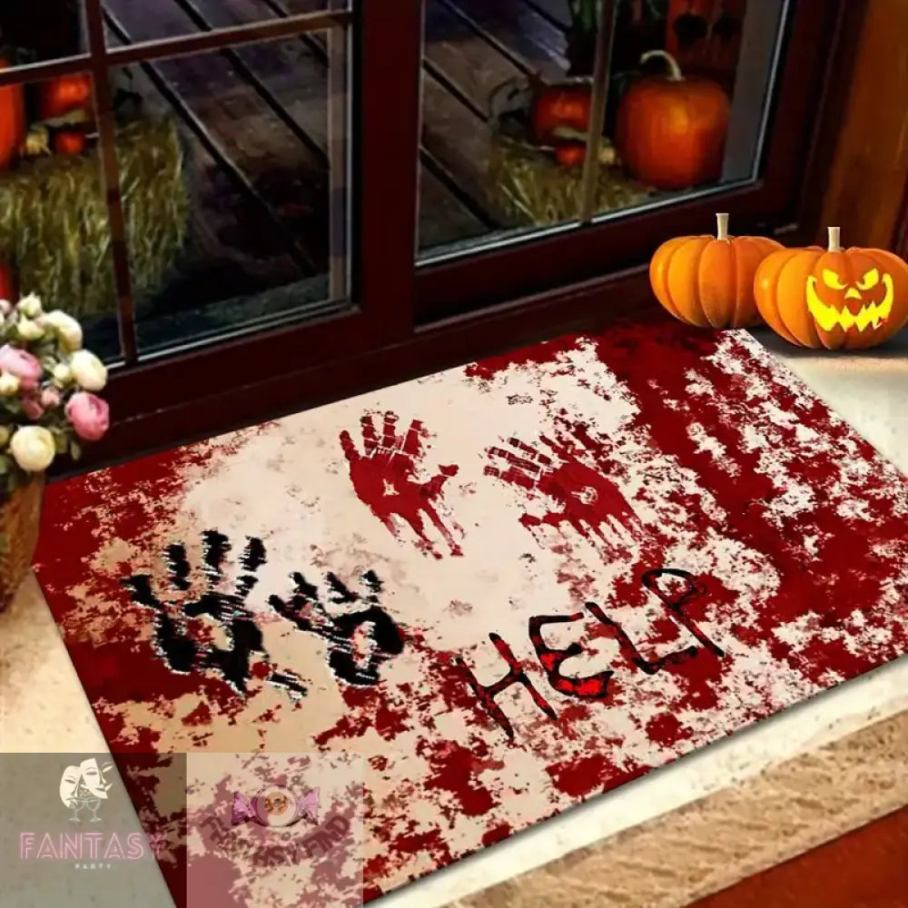 Spooky Halloween Bloody Hand Prints Bath Mat - 02