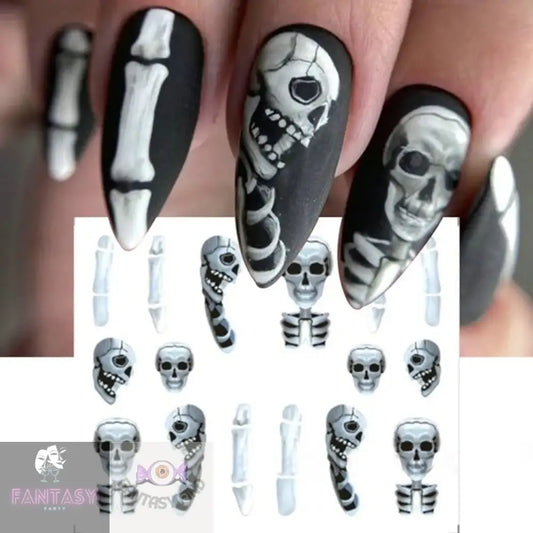 Spooky Skeleton Bones Skull - Nail Art