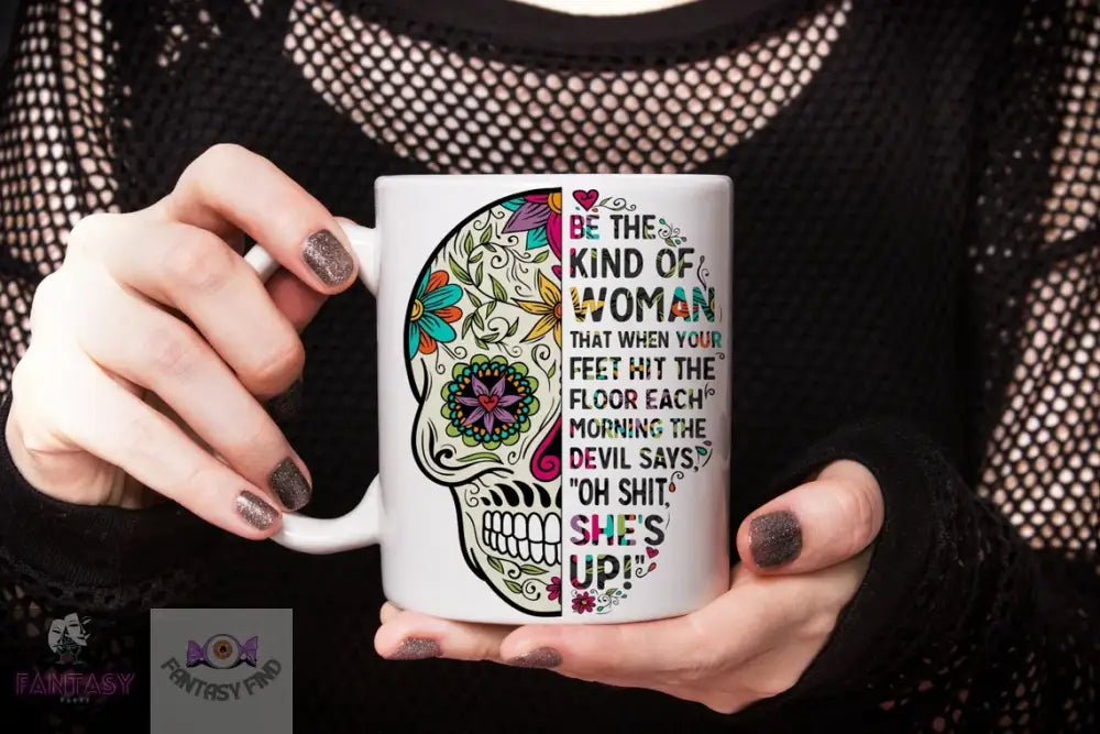 Sugar Skull Mug And Coaster - ’When Your Feet Hit The Floor Devil’