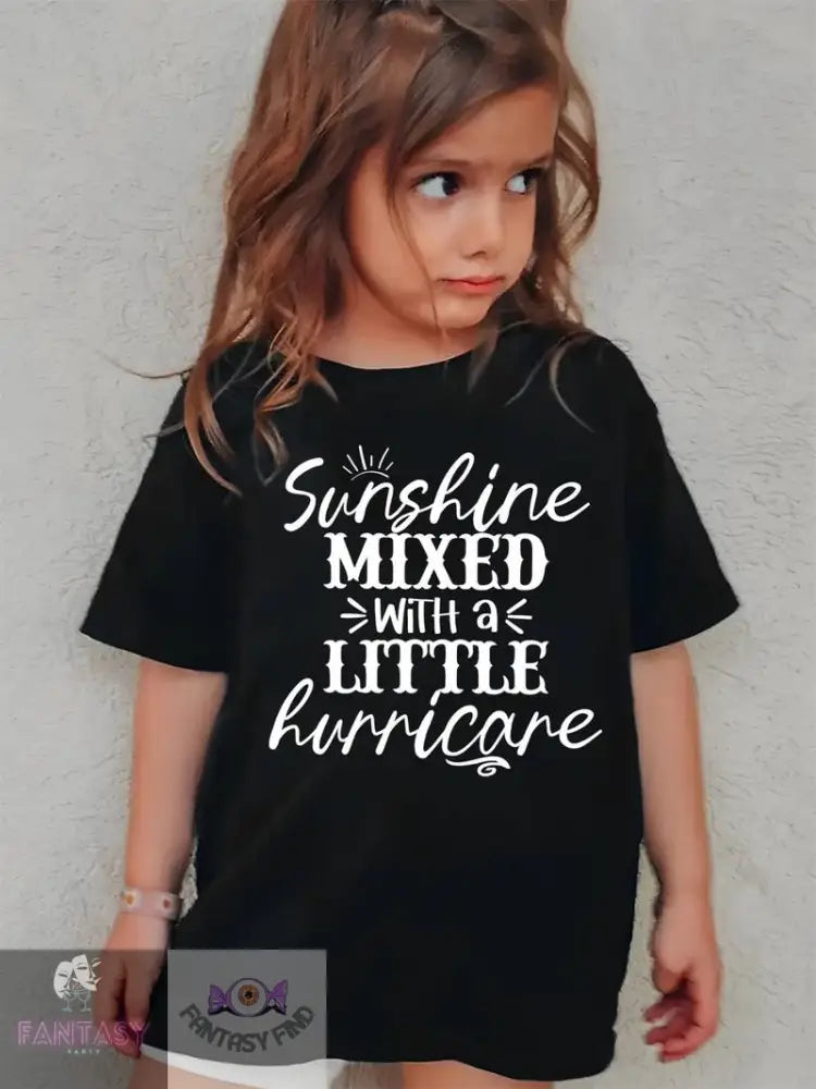 Sunshine Mixed With A Little Hurricane Print T-Shirt -1/8Years - Black