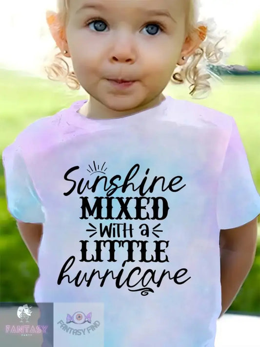 Sunshine Mixed With A Little Hurricane Print T-Shirt -1/8Years - Pastel Blue