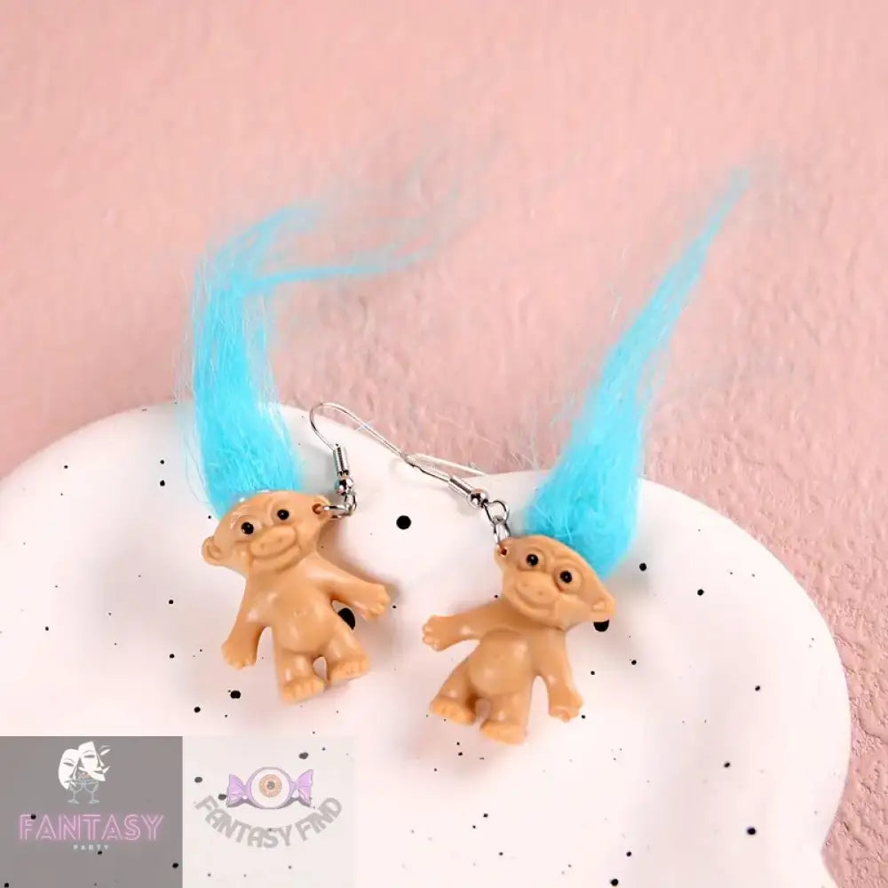 Trolls Doll Design Exaggerated Earrings - Blue