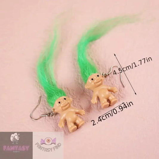 Trolls Doll Design Exaggerated Earrings - Green