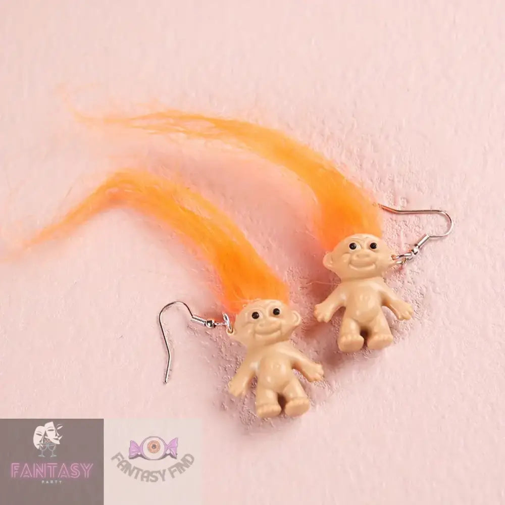 Trolls Doll Design Exaggerated Earrings - Orange