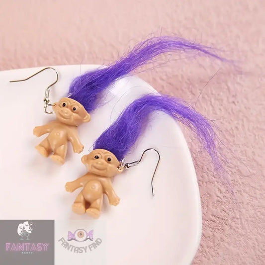 Trolls Doll Design Exaggerated Earrings - Purple