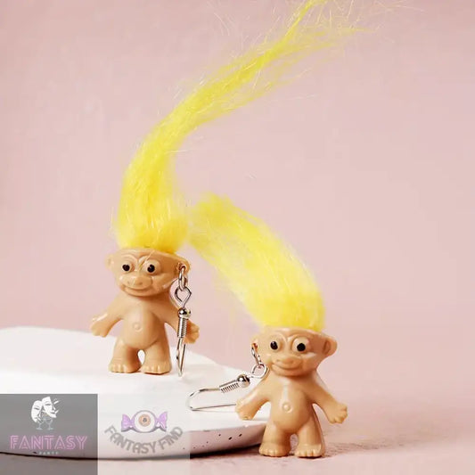 Trolls Doll Design Exaggerated Earrings - Yellow