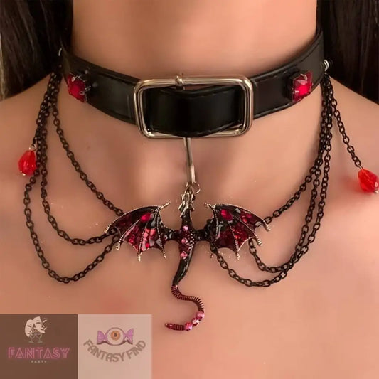 Vintage Rhinestone Dragon Tassel Necklace (Choker)