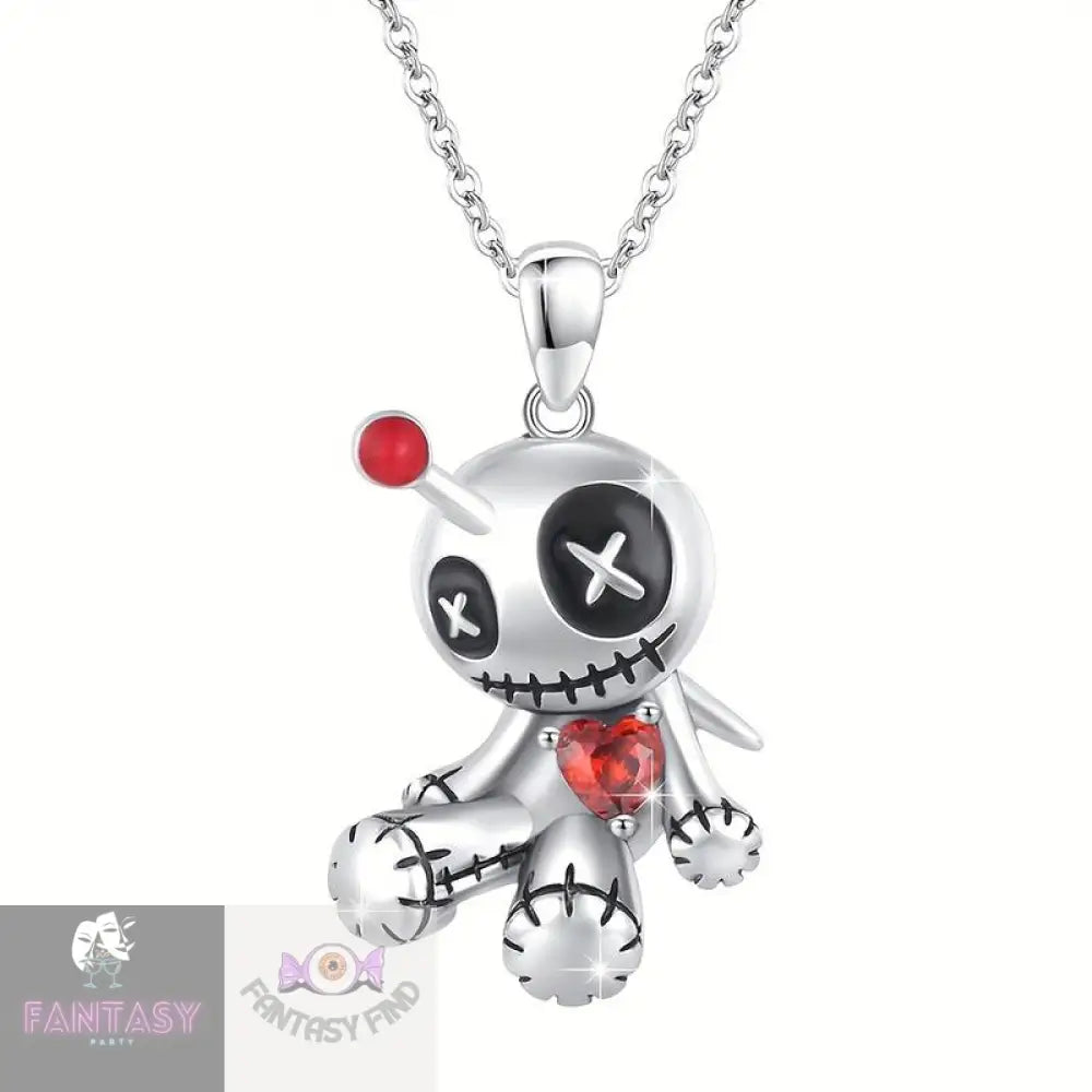 Voodoo Doll Necklace With Red Heart Charm