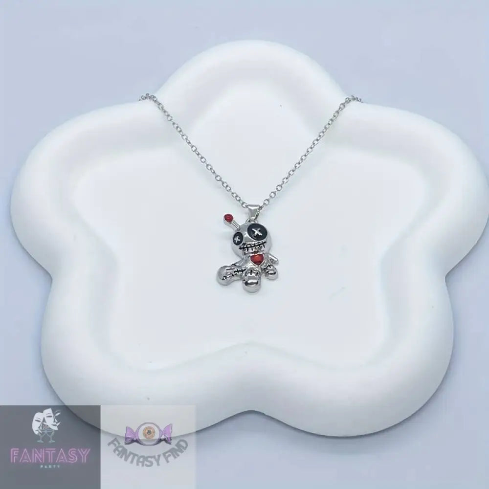 Voodoo Doll Necklace With Red Heart Charm