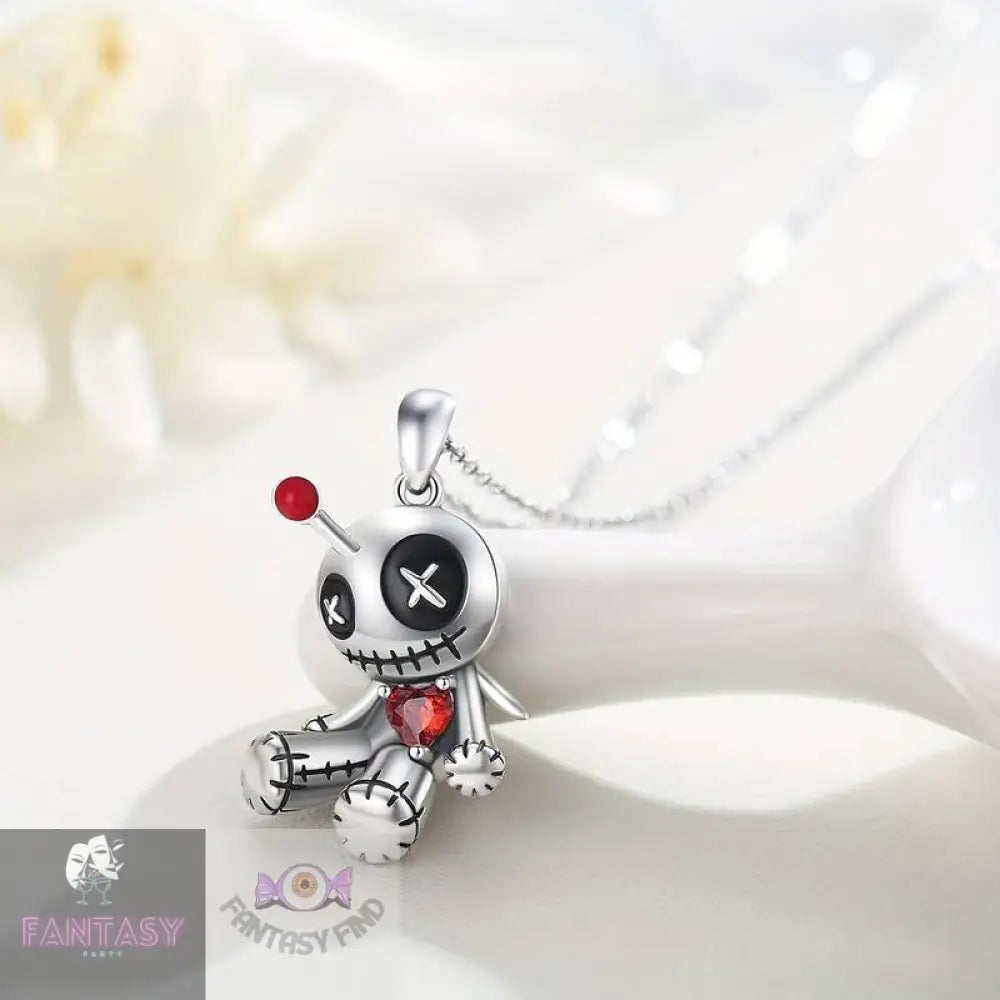 Voodoo Doll Necklace With Red Heart Charm