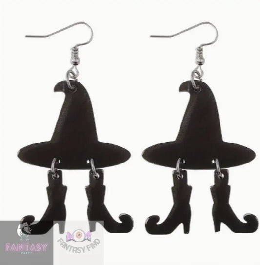 Witches Hat With Boots Dangling Earrings