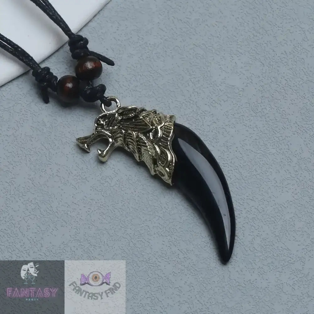 Wolf Head Pendant Necklace - Black Or White