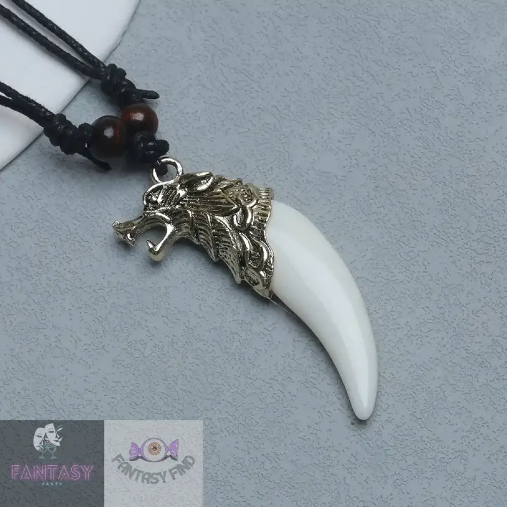 Wolf Head Pendant Necklace - Black Or White